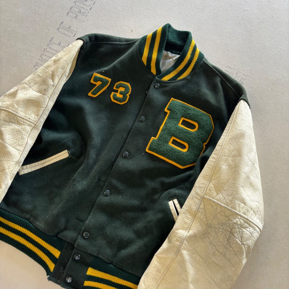 Vintage 70s Varsity Letterman Jacket Leather‎ Sleeves